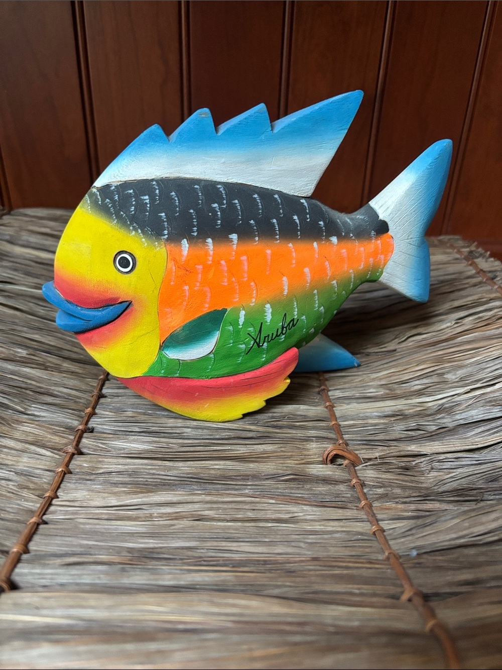 vintage hand-carved, hand-painted wooden tropical fish